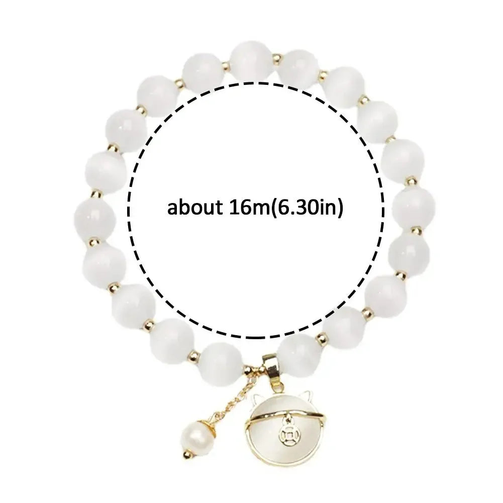 luckacco exquisite opal beaded bracelet for women elegant lucky cat pendant adjustable bracelets fashion friendship jewelry gifts