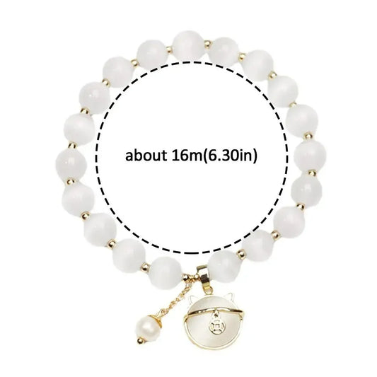 Luckacco Exquisite Opal Beaded Bracelet for Women Elegant Lucky Cat Pendant Adjustable Bracelets Fashion Friendship Jewelry Gifts