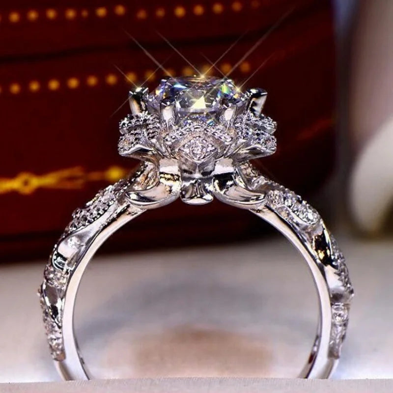 luckacco hot selling classic silver plated stainless steel rings for women cubic zircon ring jewelry accessories  size 5-11