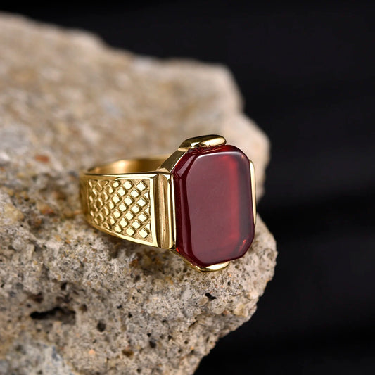 Luckacco R3351g Men's High Quality Vintage Stainless Steel Gemstone Styles Ring Jewelry