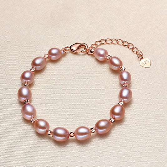 Luckacco 5-6mm Small Rice Pearl Strand Bracelets for Women Sweet Real Mixed Baroque Pearls Elegant Natural Freshwater Pearl Bracelets