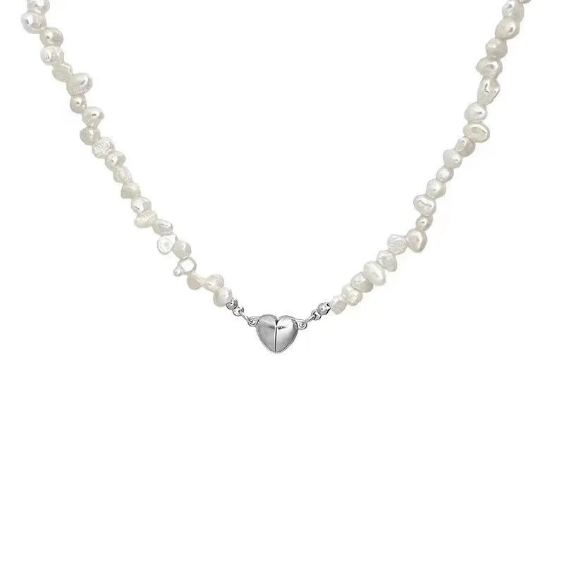 luckacco korean fashion pearl chain choker necklace for women girls 2022 trend jewelry heart pendant necklace bridal engagement