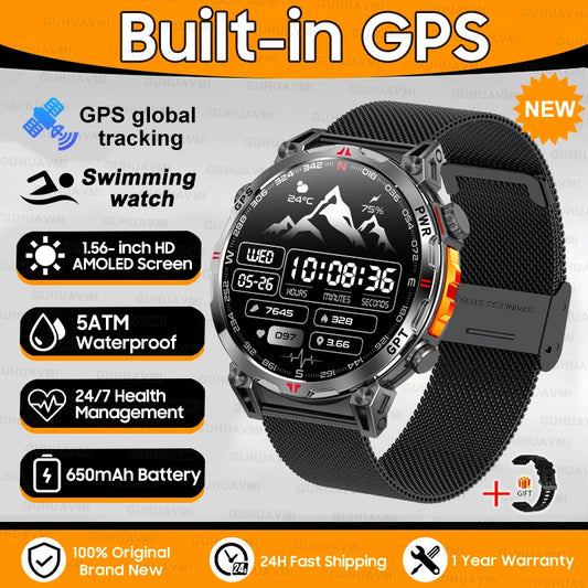 Luckacco New Military T-Rex 3 Bluetooth Call Smart Watch GPS Compass Barometric Altimeter 10ATM Waterproof Sports Smart Watch