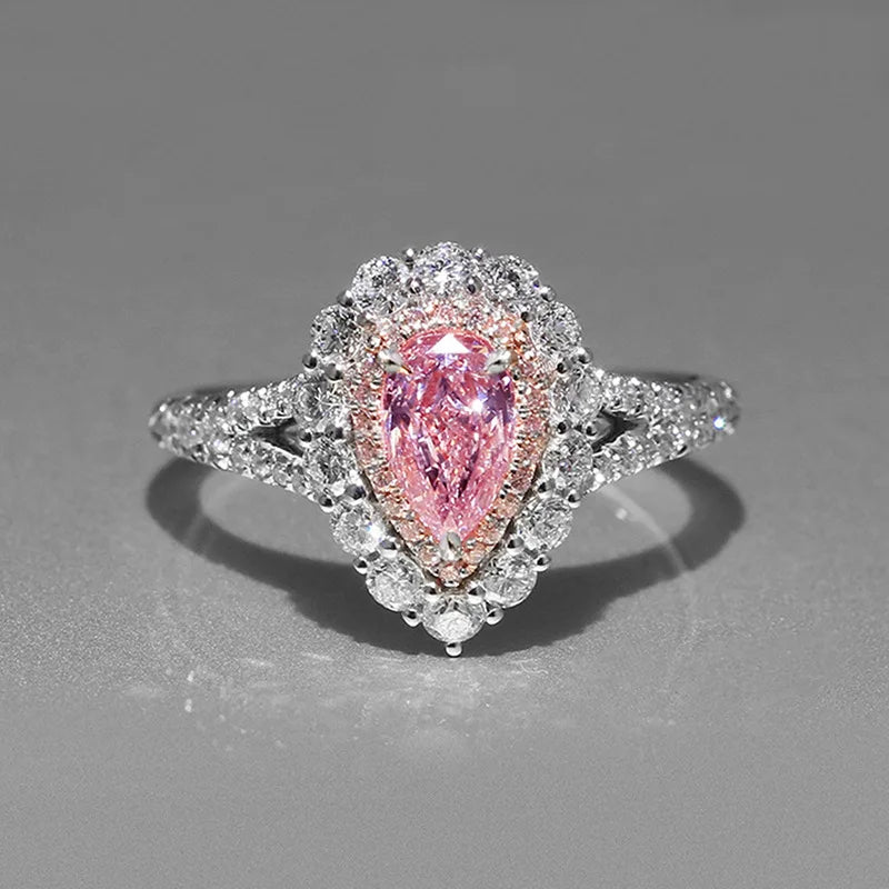 luckacco pink cubic zirconia ring suitable for women's engagement wedding luxury accessories sparkling silver fashion jewelry