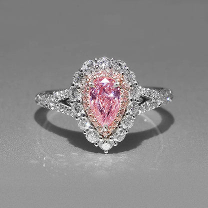Luckacco Pink Cubic Zirconia Ring Suitable for Women's Engagement Wedding Luxury Accessories Sparkling Silver Fashion Jewelry