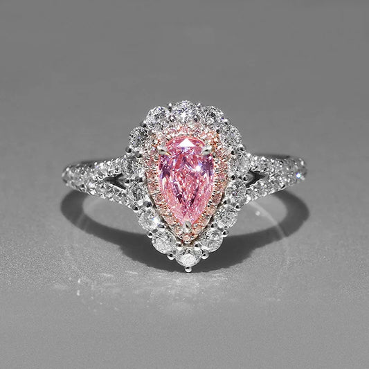 Luckacco Pink Cubic Zirconia Ring Suitable for Women's Engagement Wedding Luxury Accessories Sparkling Silver Fashion Jewelry