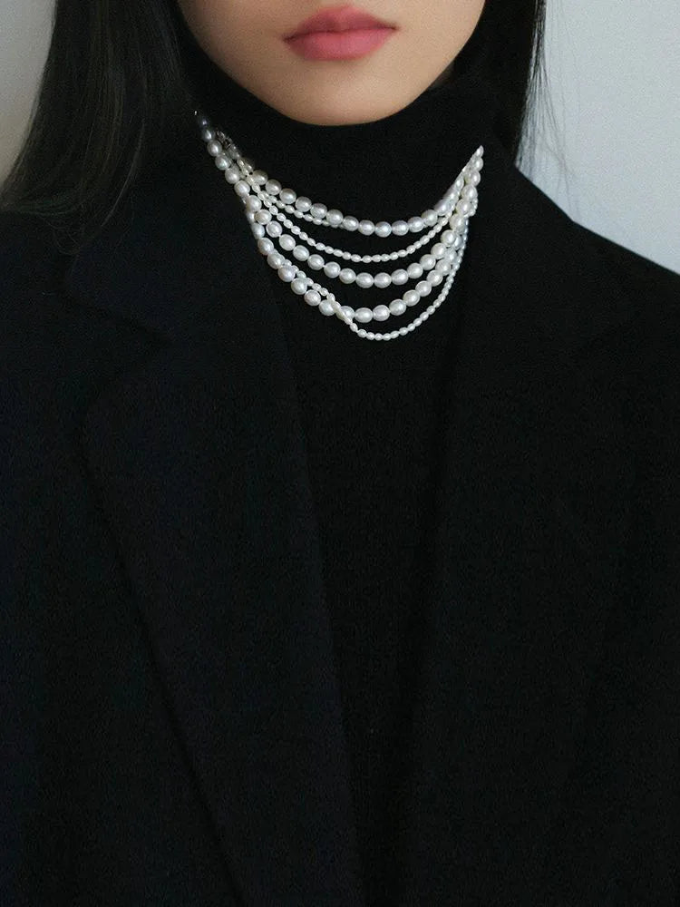 luckacco women elegant multilayer long freshwater pearls necklace sweater chain jewelry fashion eight buckle necklaces