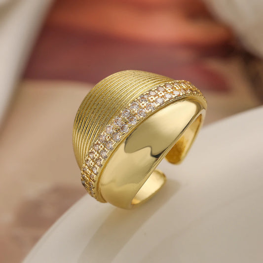 Luckacco 31styles Luxury AAA Cubic Zirconia Inlay Copper Wedding Jewelry Gold Color Statement Geometric Rings For Elegant Women