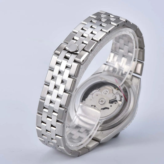 Luckacco New watch, 39.5mm men's watch, sapphire glass NH35 movement, textured dial, silver stainless steel case, stainless steel strap