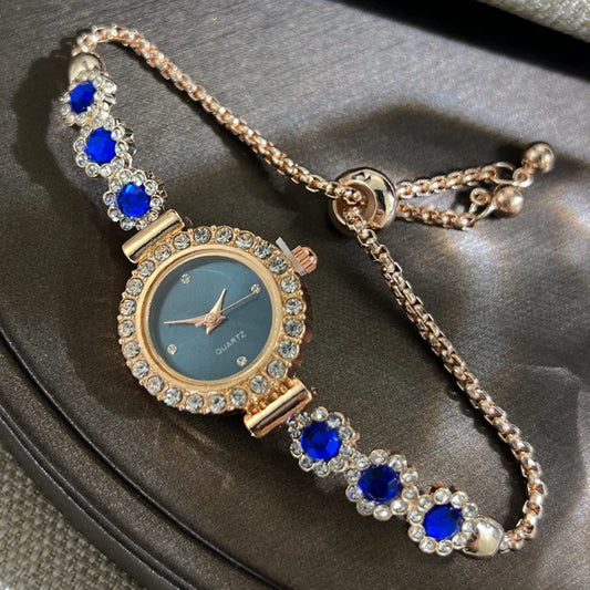 Luckacco Women's Watch Fashion Color Imitation Gemstone Fashion Style Quartz Watch Pullable Bracelet Women's Watch Girl's Gift