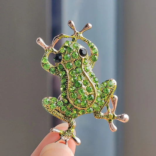 Luckacco picks Luxury Green Crystal Frog Brooch Animal Brooches Pins For Women Dress Coat Accessories Jewelry Gift