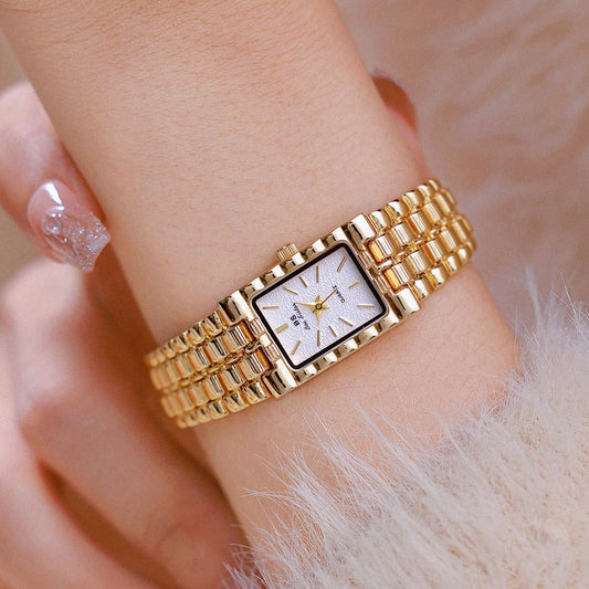 Luckacco Light Luxury Retro Gold Rectangle Classic Watches For Women Fashion Stainless Steel Womens Watch Vintage Quartz Wristwatches