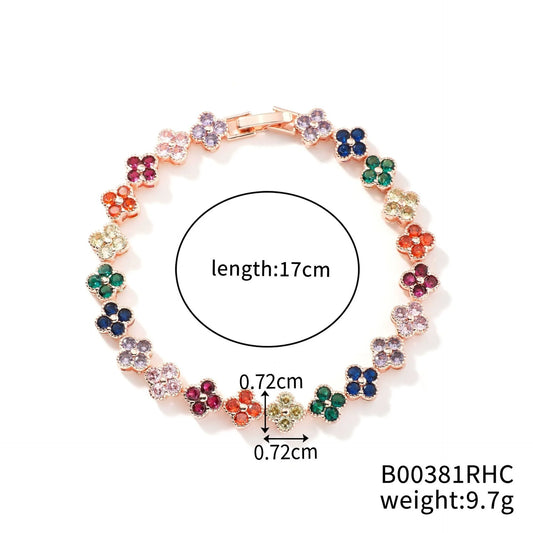 Luckacco Classic Fashion Colored Crystal Flower Lucky Bracelet Women Personalized New Stainless Steel Bracelet Party Jewelry Accessories