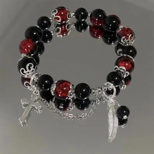 Luckacco Fashion Chinese Style Feather Butterfly Pendant Beaded Bracelet For Girls Women Light Luxury Jewelry Accessories Gift
