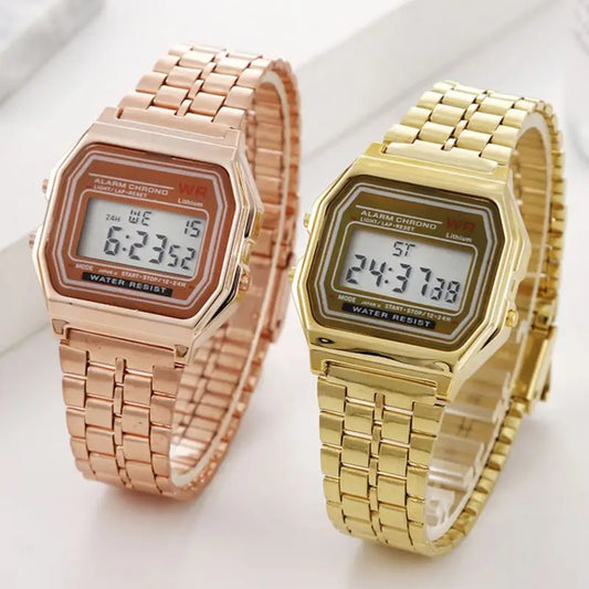 Luckacco New Women Men Unisex Watch Gold Black Vintage LED Digital Sports Military Wristwatches LED Electronic Digital Present Gift Male