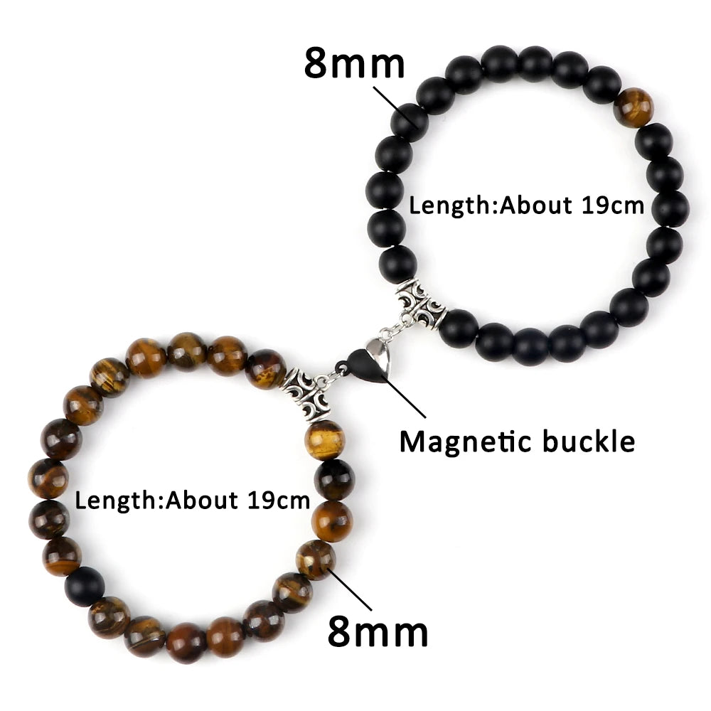 luckacco 2pcs/set natural stone beaded bracelet for lovers distance heart magnet buckle couple bracelets friendship fashion jewelry gifts