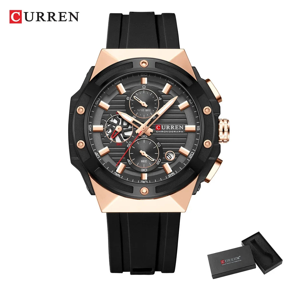 luckacco curren fashionable sports multifunctional chronograph quartz watch with silicone strap creative design dial luminous hands