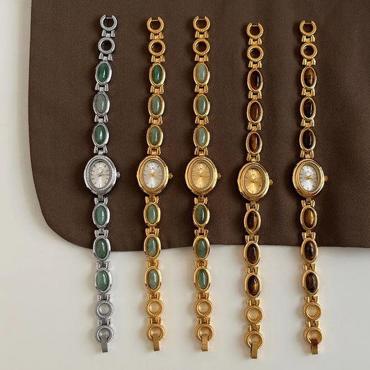 Luckacco Natural Jade Bracelet Watch Gift Women,Ladies Watches Luxury High Quality Gold Quartz Watches, Elegant Women's Wristwatches