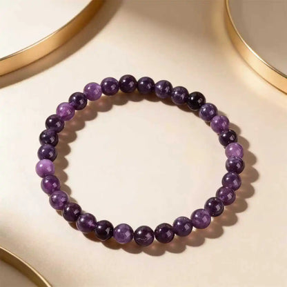 Luckacco Amethyst Beaded Stretch Bracelet Bohemian Style Crystal Jewelry for Women Adjustable Fit Most Wrists Trendy Daily Wear Accessory