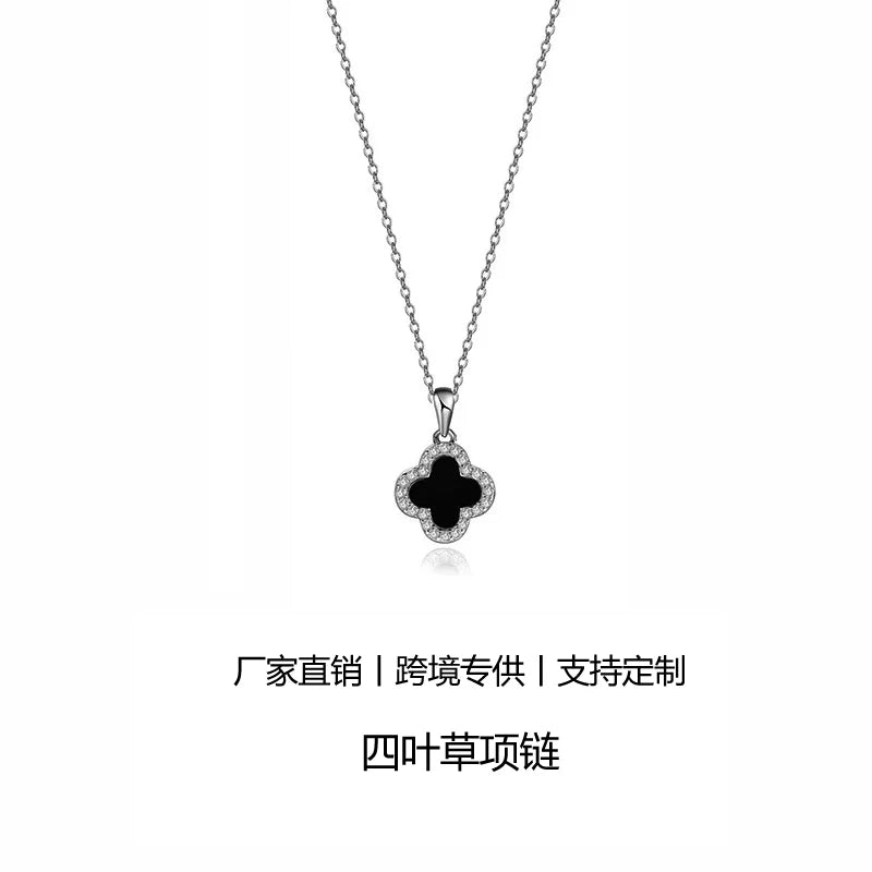 luckacco lucky four-leaf clover cz necklace for women's dynamic fashion birthday gift clavicle chain versatile fashion accessories