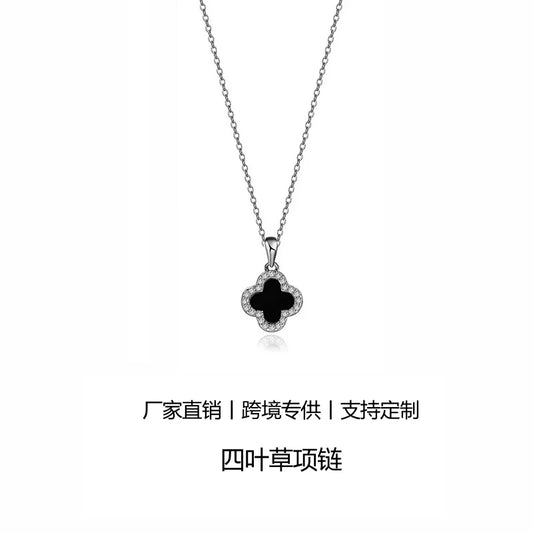 Luckacco Lucky Four-leaf Clover CZ Necklace For Women's Dynamic Fashion Birthday Gift Clavicle Chain Versatile Fashion Accessories