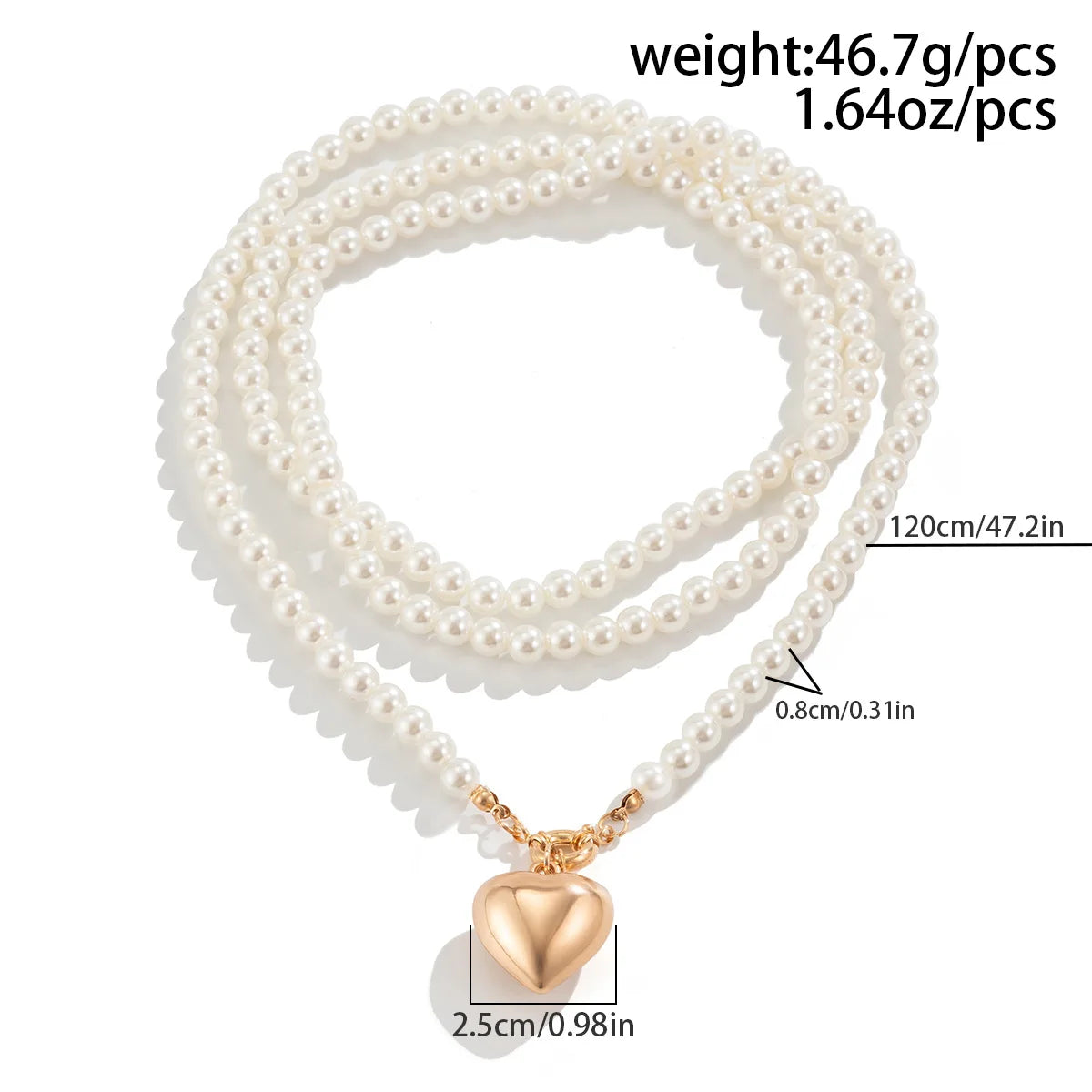 luckacco boho heart shaped pendant necklace 2025 women's simple sweet long imitation pearl beads girl wedding fashion jewelry