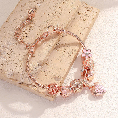 Luckacco 1PC Fashion Multi Element Accessories Drip Oil Rose Love Little Swan Pan Family Bracelet Jewelry Daily Dressing Party Gift -7633