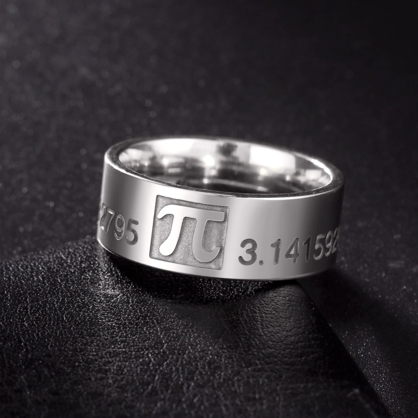 luckacco skyrim mathematics pi symbol ring 8mm wide men women 3.14159 greek letter π  stainless steel finger rings math lovers gift