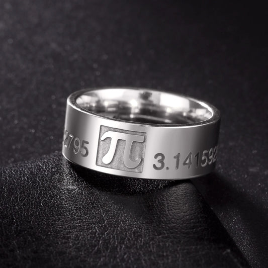 Luckacco Skyrim Mathematics Pi Symbol Ring 8MM Wide Men Women 3.14159 Greek Letter π  Stainless Steel Finger Rings Math Lovers Gift