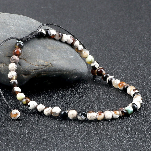 Luckacco Fashion Women Bracelets Natural Agates Onyx Stone Minimalist 4mm Beads Bracelet Handmade Girls Vacation Jewelry Best Friend Gift