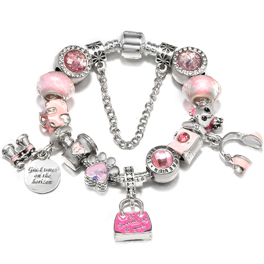 Luckacco BAOPON Spring Styles Butterfly Pansy Beads Charm Bracelets DIY Fine Bracelets For Women Men Fiancee Bijoux Pulseras Jewelry Gift