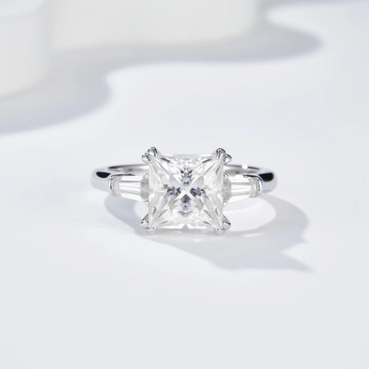 Luckacco DEZO 3ct Princess Cut Moissanite Engagement Ring D Color Solid 925 Sterling Silver GRA Certificate 3-Stone Wedding Rings For Wom