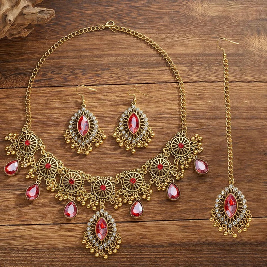 Luckacco Pendentif goutte d'eau, ensemble de bijoux à pampilles ajourées, Style ethnique ajouré pour femmes, ensemble de bijoux Vintage exagéré
