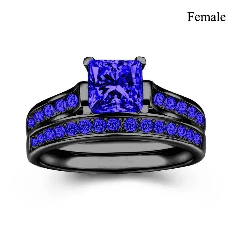 luckacco couple rings exquisite women rhinestones zirconia rings set simple gold color men stainless steel cz stone rings wedding jewelry