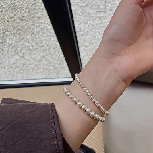 Luckacco Fashion Multi-layer Pearl Bracelet For Women French Vintage White Acrylic Bead Bulb Bracelet Trendy Party Jewelry Accessories