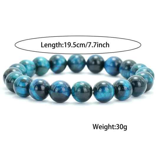 Luckacco 6/8/10/12mm Premium Beaded Bracelet Men Women Natural Blue Tiger Eyes Stone 4 Sizes Elastic Bangles Meditation Healing Jewelry