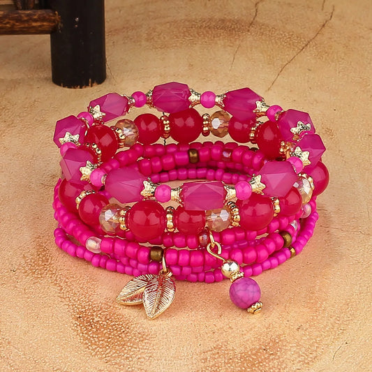 Luckacco DIEZI Korean Ethnic Bohemian Crystal Beads Leaves Charm Bracelets For Women Girls Elastic Rope Wrap Bracelet Pulseira Feminina