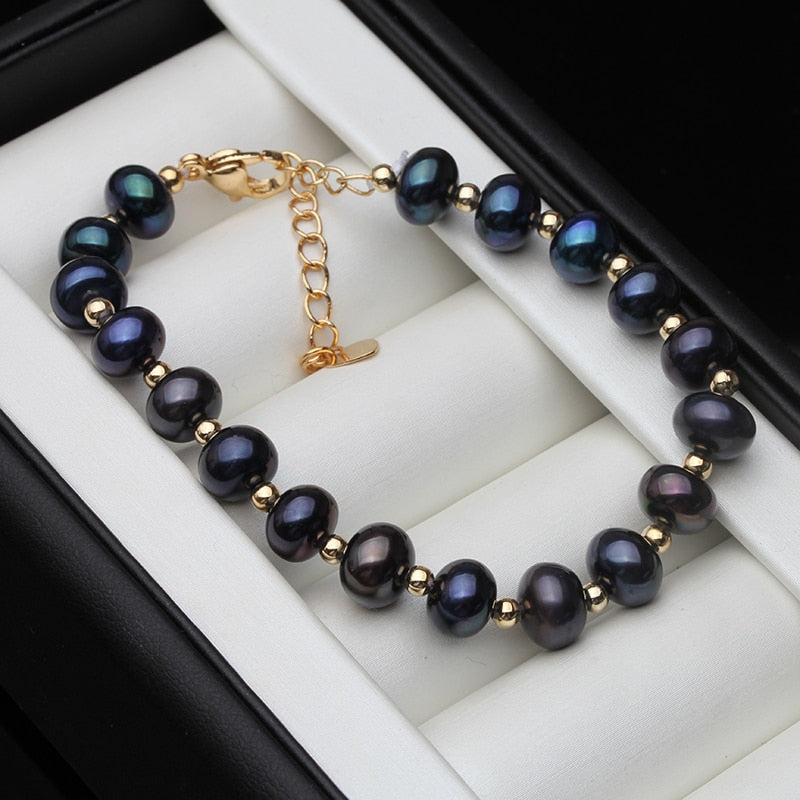Fashion Natural Freshwater Black Pearl Bracelets For Women,Trendy Adjustable Boho Bracelet Anniversary Gift - luckacco