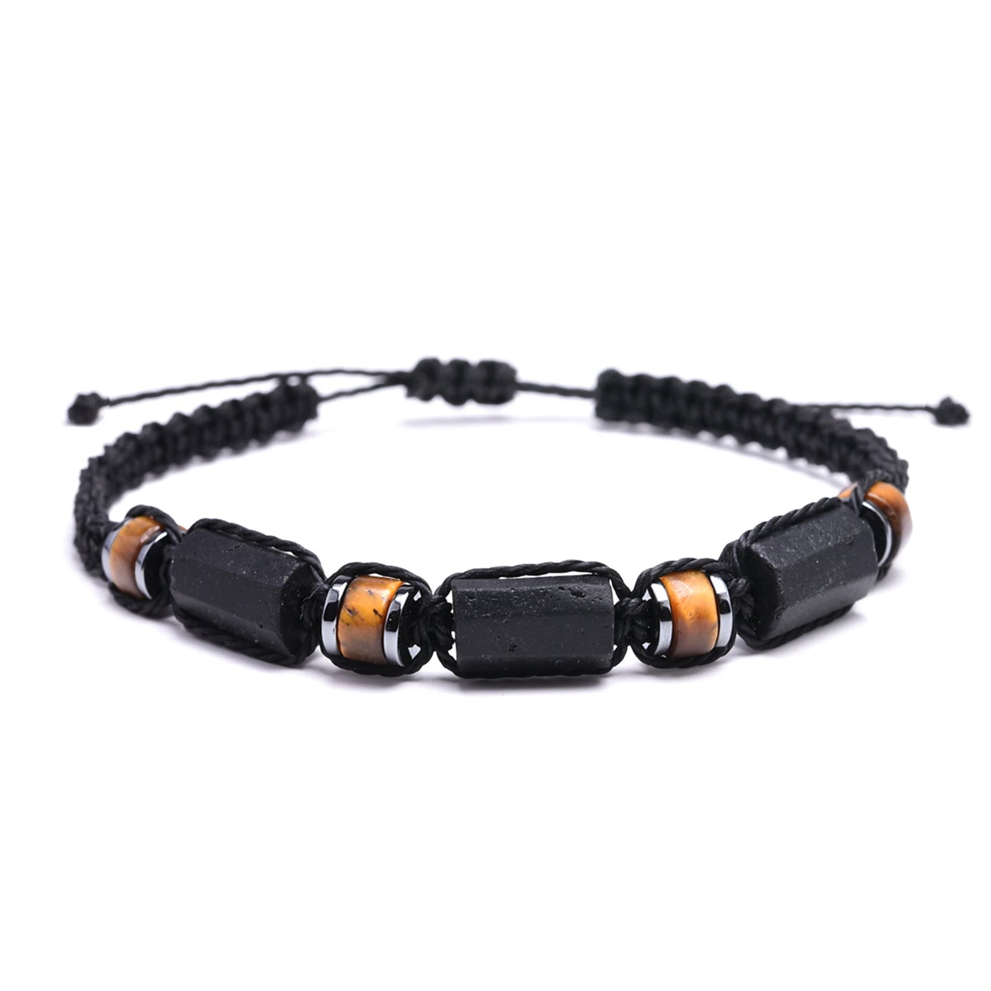 luckacco black tourmaline bracelet tiger eye and hematite protection bracelets for men and women handmade waterproof wax rope braided