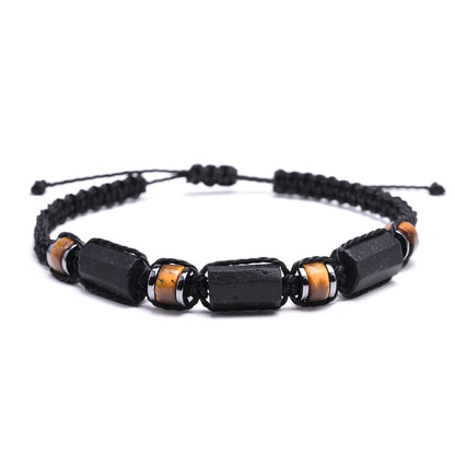 Luckacco Black Tourmaline Bracelet Tiger eye and Hematite Protection Bracelets for Men and Women Handmade Waterproof Wax Rope Braided