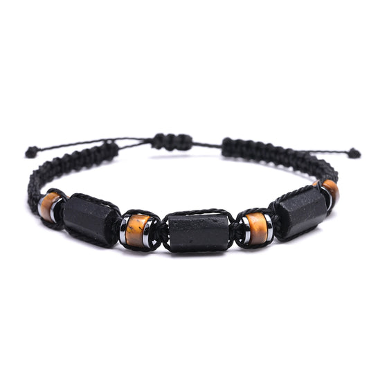 Luckacco Black Tourmaline Bracelet Tiger eye and Hematite Protection Bracelets for Men and Women Handmade Waterproof Wax Rope Braided