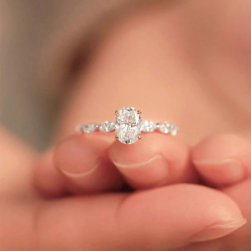 luckacco new 925 silver color oval ring women exquisite fashion metal inlaid aaa zircon stones wedding ring engagement fine jewelry