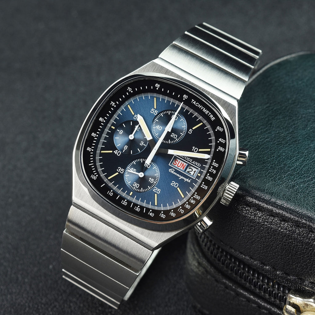 Hruodland 2023 New Vinatge Quartz Chronograph Men Watches Sapphire Glass Blue Black Stainless Steel Fashion Wristwatch for Men - luckacco