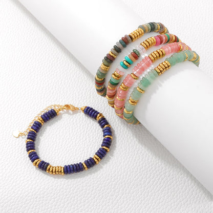 Luckacco 2024 New Lapis Lazuli Stone Bracelet Rondelle Flat Spacer Bead Bangle Wristband Party Christmas Jewelry Gift For Women Friend