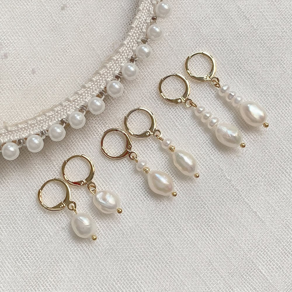 Gold Color Natural Freshwater Pearl Drop Earrings Irregular Baroque Pearl Tassel Pendulum Charm Small Loop Huggie Pearl Earring - luckacco