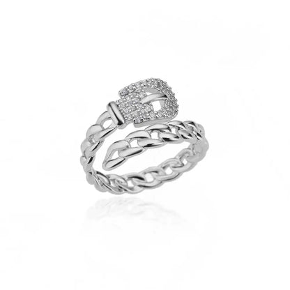 Luckacco Zircon Belt Rings For Women Stainless Steel Adjustable Finger Ring Femme Geometric 2023 Wedding Aesthetic Jewerly Gift anillos