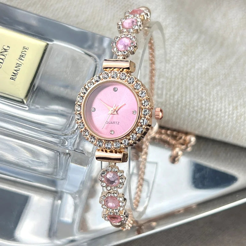 luckacco women's watch fashion color imitation gemstone fashion style quartz watch pullable bracelet women's watch girl's gift