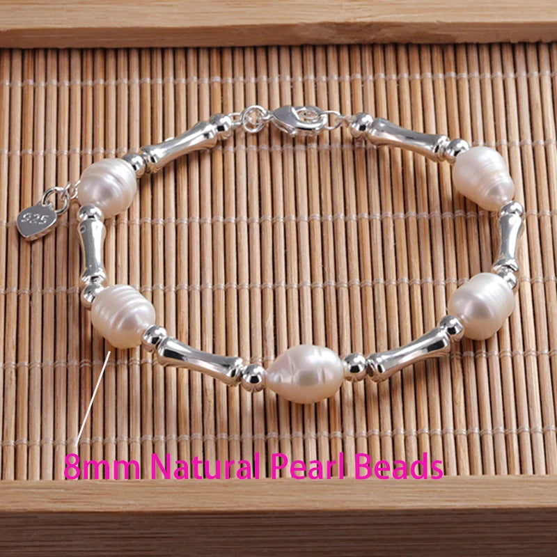 luckacco ventfille 925 sterling silver 6mm shell pearl glass bead star bracelet for women gift crushed silver jewelry