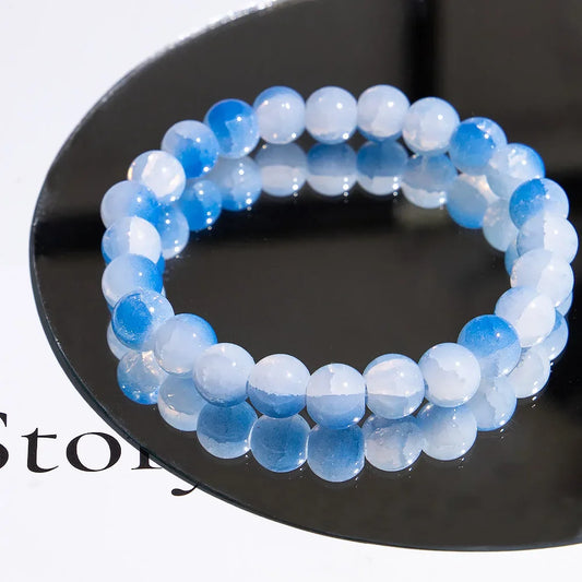 Luckacco Fashion Exquisite Ice Crack Gradient Forest Flower Pattern Beaded Glass Bracelet for Women High Beauty Elastic Bracelet Jewelry