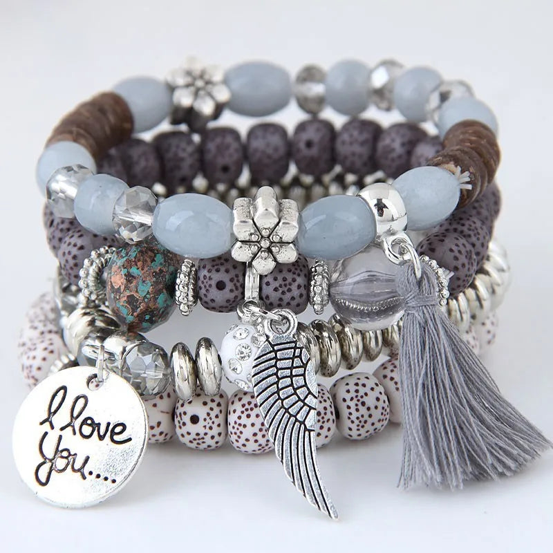 luckacco bohemian charm beads wrap bracelets & bangles for women boho flower leaf tassel bracelet multilayer bracelet femme 2024 new